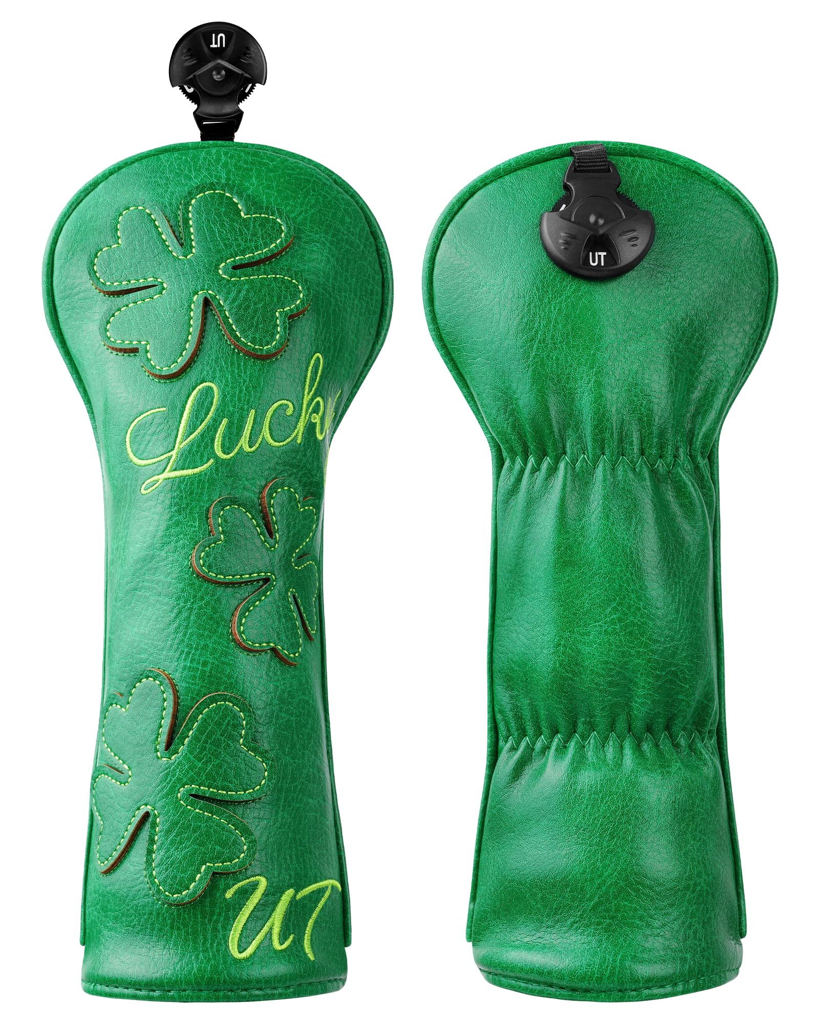 Fundas para cabeza de palo de golf para conductor/madera de Fairway/híbrido/(1.3.5.UT)/hierros/putters verde trébol de piel sintética