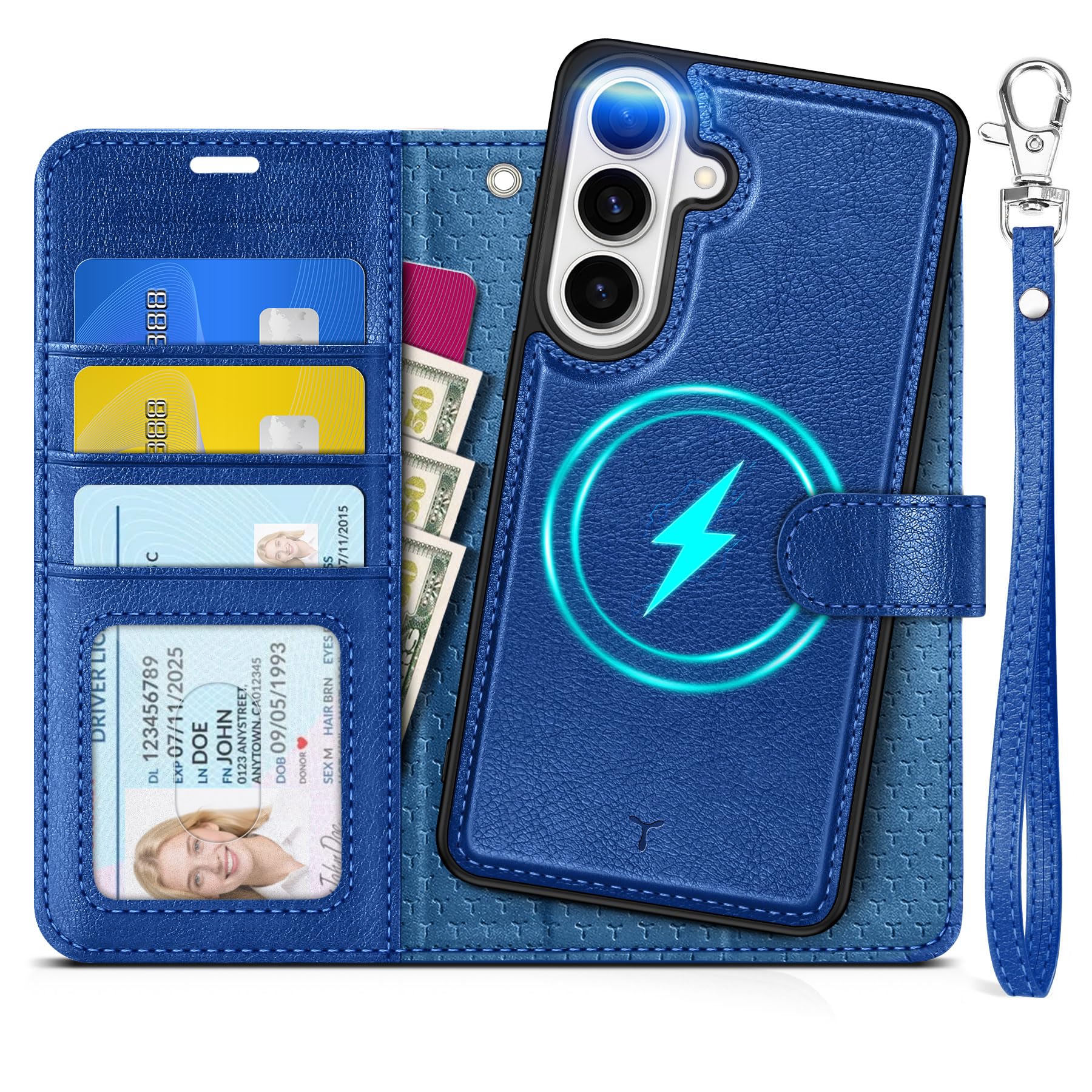 TUCCH Custodia per Galaxy S26, 2-in-1 Staccabile Cinturino Cover Blocco RFID Portafoglio Slot Carte Protezione Pelle Sintetica TPU Supporto Cover per Galaxy S26 (6,3" 2026), Blu Zaffiro Testurizzato