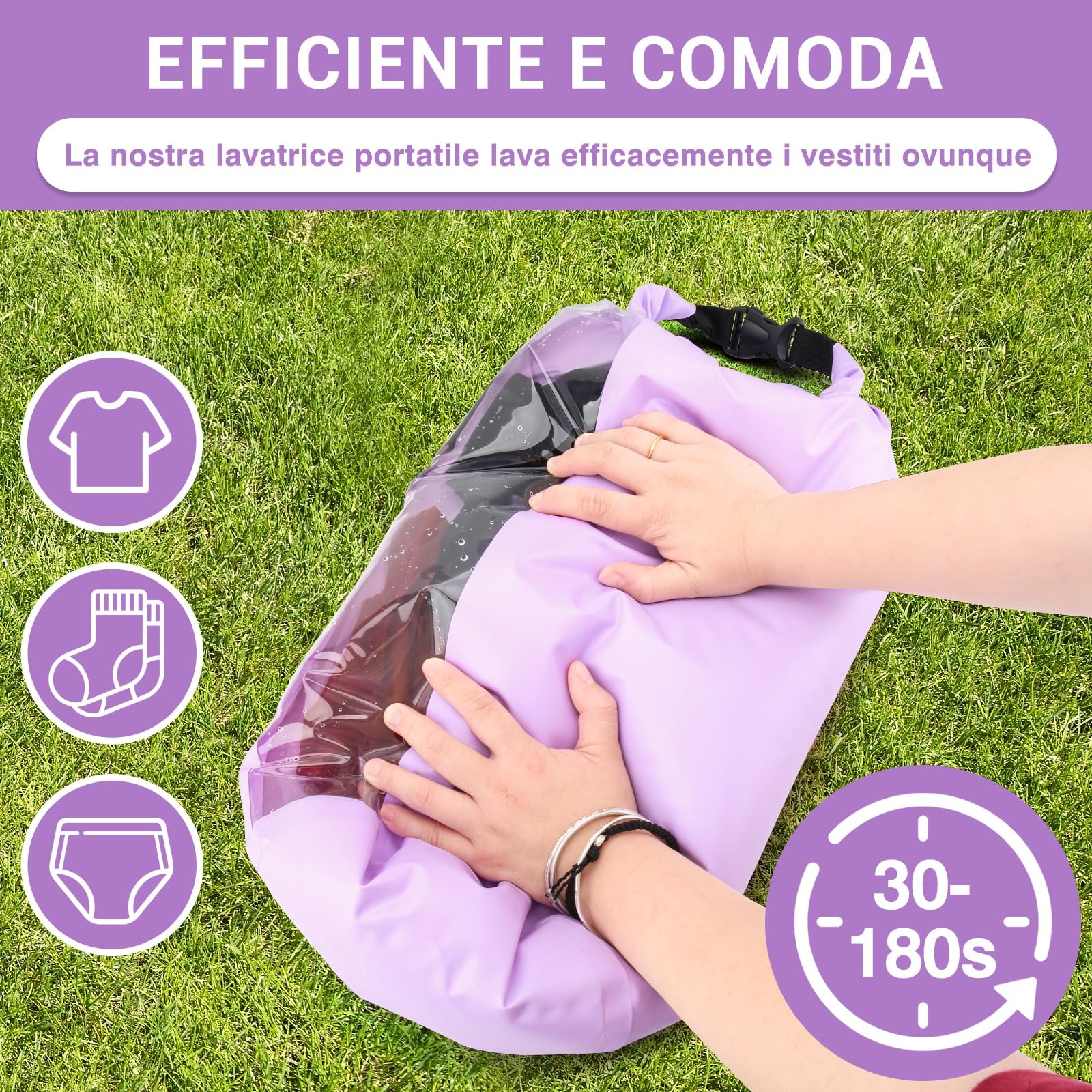 Wash Bag da Viaggio & Stendibiancheria Retrattile - Lavatrice Campeggio - Durevole Sacchetto Lavatrice da Viaggio - Lavatrice Manuale Portatil