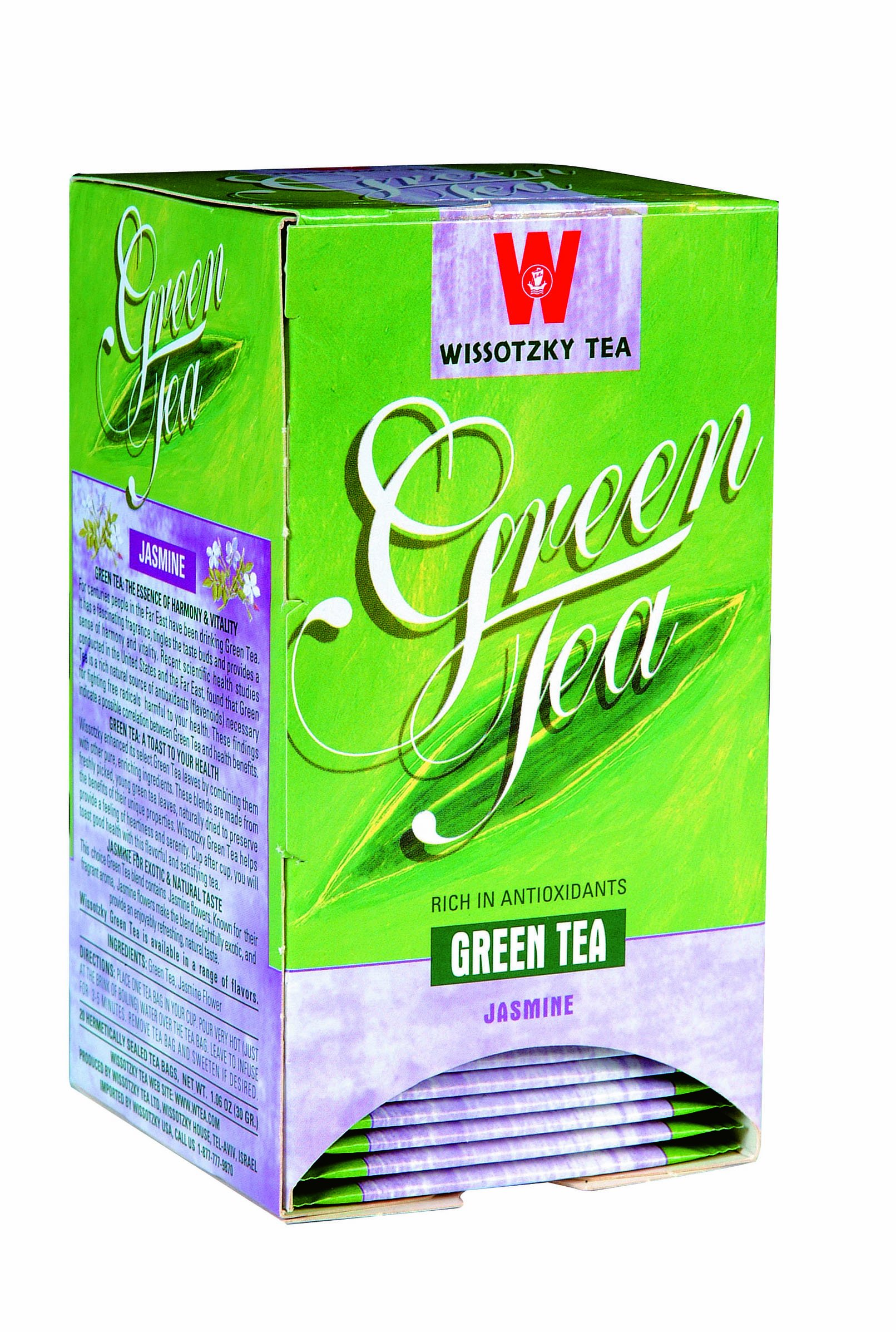 Wissotzky Green Tea with Jasmine, 1.06-Ounce Boxes (Pack of 6)