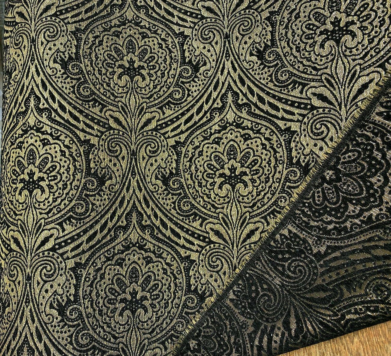 Medellin Damask Black Gold Upholstery Fabric By The Yard