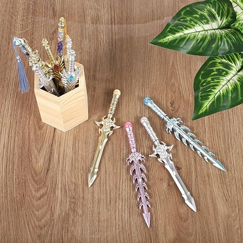 Miniatura 7 de Anjetan Ancient Sword - 24 bolígrafos de tinta de gel con forma de espada en 12 estilos, novedosos bolígrafos de espada de plástico, regalos para