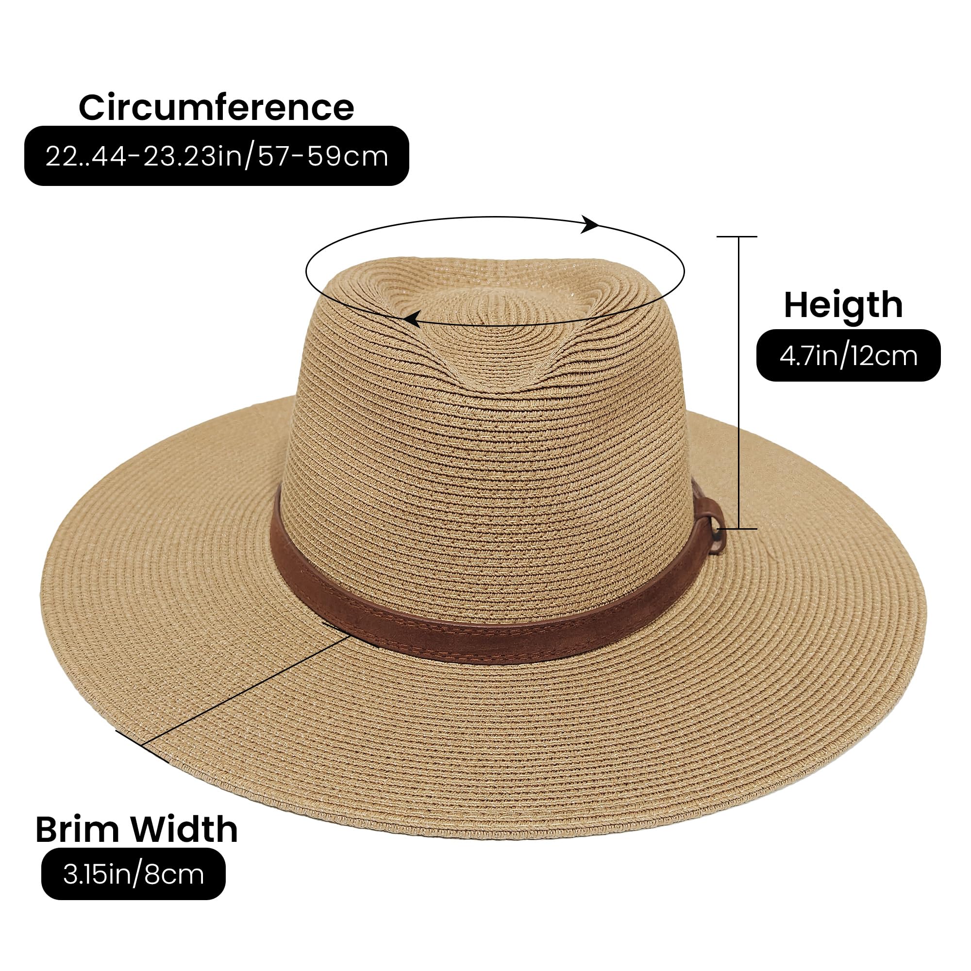 Wildarms Sombrero Panamá de Verano Unisex, Sombrero de Paja ala Ancha UPF 50 Plegable y Transpirable para Mujer y Hombre