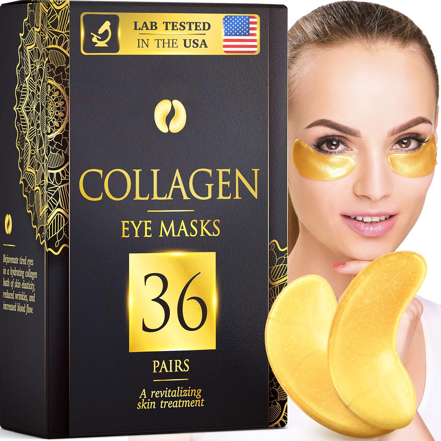 36 Pairs Collagen Under Eye Masks, 24K Gold Under Eye