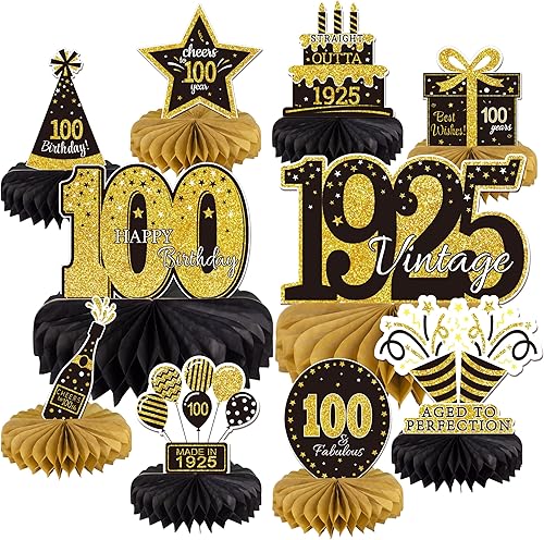 Miniatura 4 de 10 centros de mesa de nido de abeja para cumpleaños número 50, color dorado y negro con texto en inglés Happy 50th Birthday para hombres y mujeres,