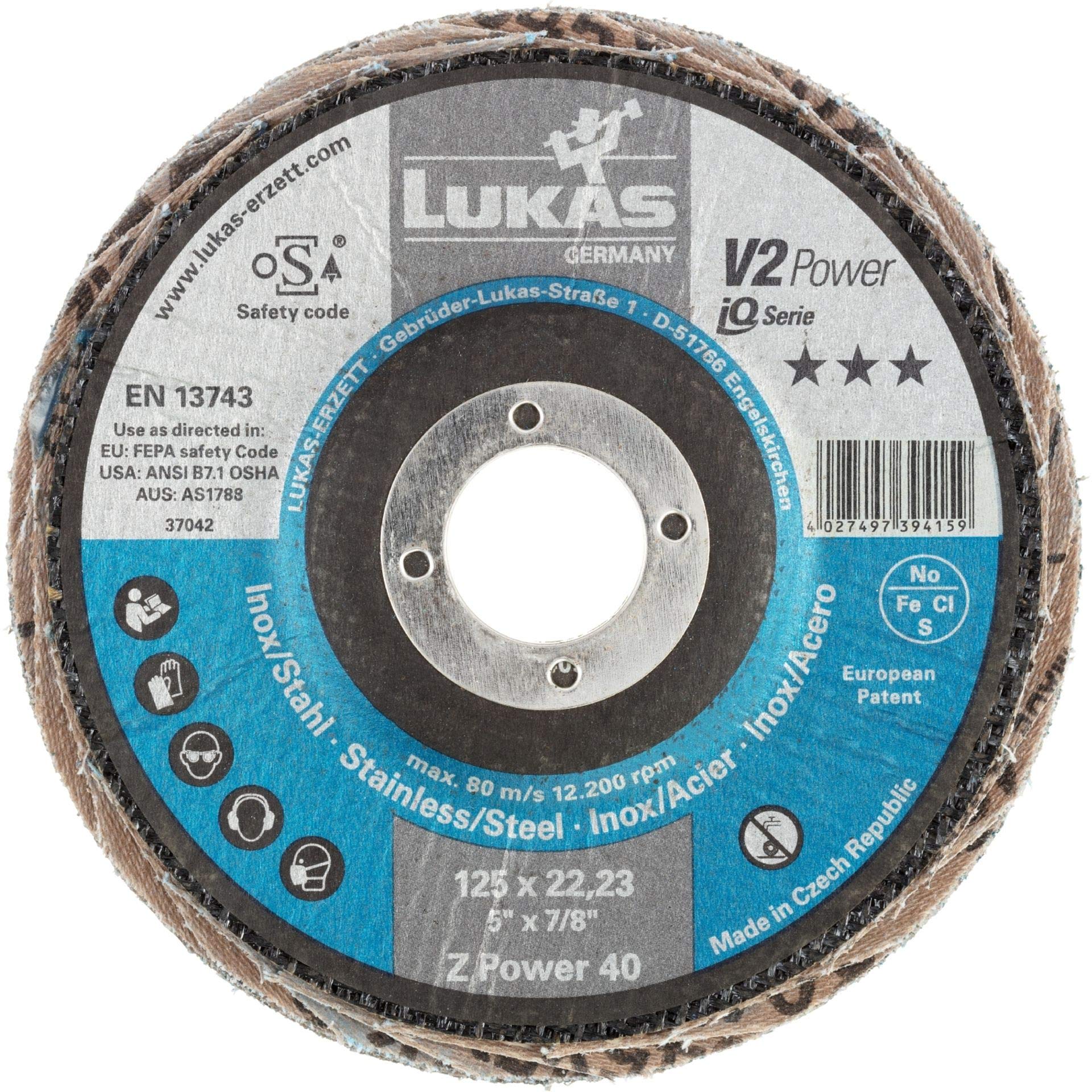 10x LUKAS Fächerscheibe Fächerscheiben Schleifscheibe V2 Power Ø 125 mm Korn 40