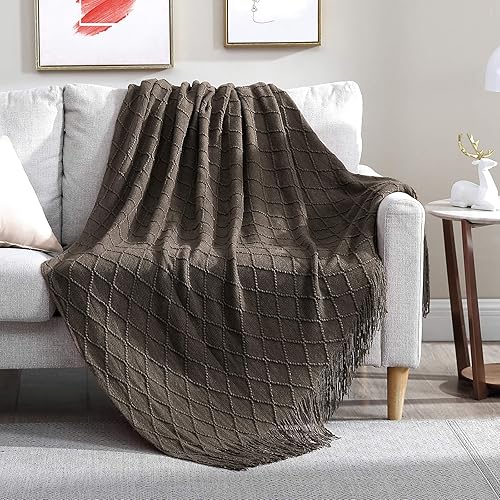 Walensee - Manta para sofá, manta tejida 100% acrílica, manta decorativa ligera con borlas para silla, cama, sofá, viaje, apta para todas las