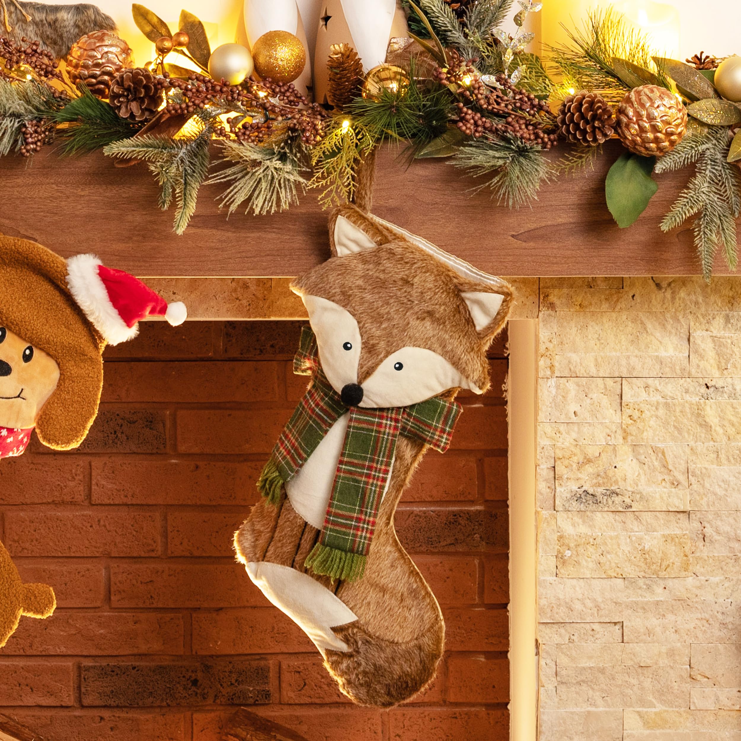 Valery Madelyn Chaussette de Noël en forme de renard de 53,3 cm, mignonne en peluche personnalisée à suspendre pour cheminée, animal domestique, décorations de Noël et cadeaux de Noël