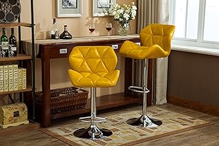 Roundhill Furniture Glasgow Contemporary Tufted Adjustable Height Hydraulic Yellow Bar Stools, Set of 2,
