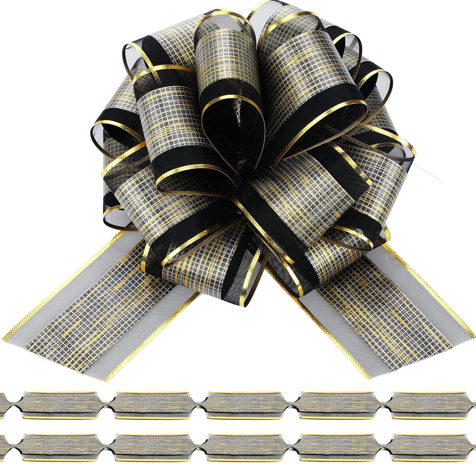 WILLBOND 20 Pieces Pull Bow Gift Wrapping Pull Bow Ribbon Pull Bows for Christmas Wedding Baskets Valentine's Day Bows Multicolor Ribbon Bow for Gift Wrapping (Black, 6 Inch)