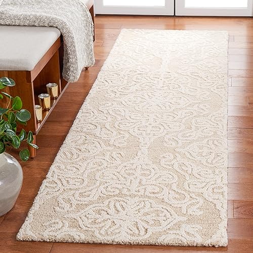 SAFAVIEH Blossom Collection BLM112B - Alfombra de lana de primera calidad hecha a mano para entrada, vestíbulo, sala de estar, cocina, 2 pies 3