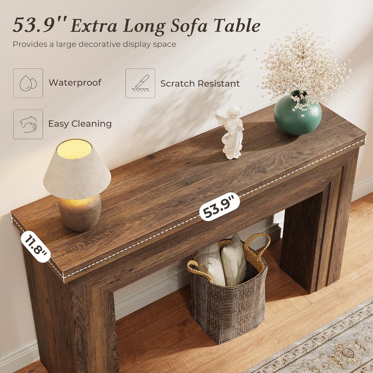 Huuger 54 Inch Entryway Table, Retangular Console Table with Storage, Farmhouse Sofa Table Behind The Couch, Long for Entrance, Hallway, Foyer, Living Room, Rustic Brown - Image 6