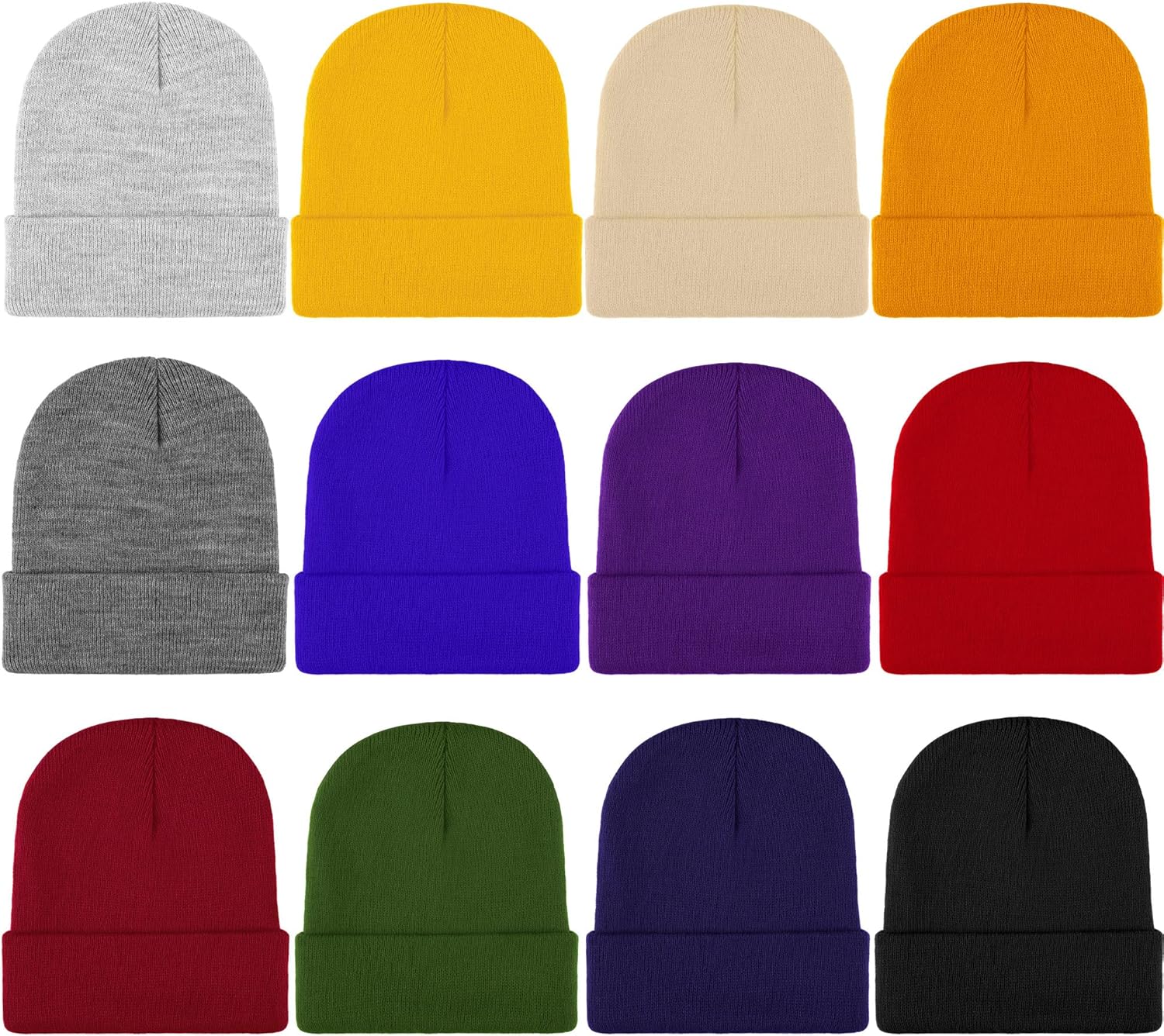 URATOT 12 Packs Winter Beanie Cold Weather Hats Soft Knitted Cuff Beanie Warm Skull Caps for Men and Women Homeless Donation