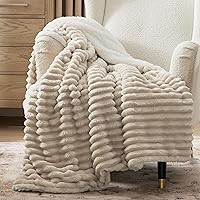 Bedsure Sherpa Throw Blanket 50x60 Beige - Super Soft Cozy Fleece Warm Winter Blanket, Jacquard Stripes Plush Throw for Couch, Bed & Christmas Gift