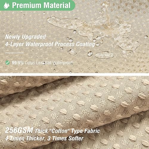 Miniatura 3 de Dynamene Cortina de ducha de tela beige  Cortinas de ducha de tela resistente con textura de gofre para baño, 256 GSM, juego de cortina de baño con