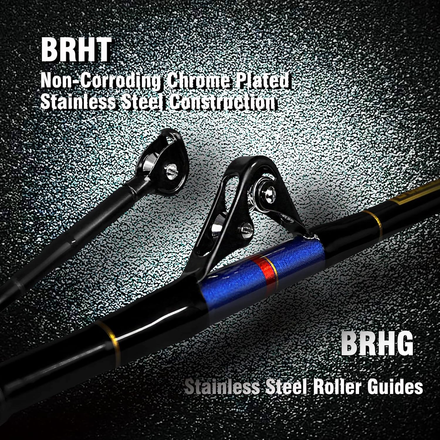 Fiblink Saltwater Fishing Trolling Rod 1 Piece/2 Piece Heavy Roller Rod Big Game Conventional Boat Fishing Pole with Roller Guides (30-50lb/50-80lb/80-120lb,5'6"/6'6")