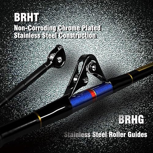 Miniatura 2 de Fiblink Caña de pesca de agua salada de 1 pieza/2 piezas de caña pesada de gran nombre, caña de pescar de barco convencional con guías de rodillos