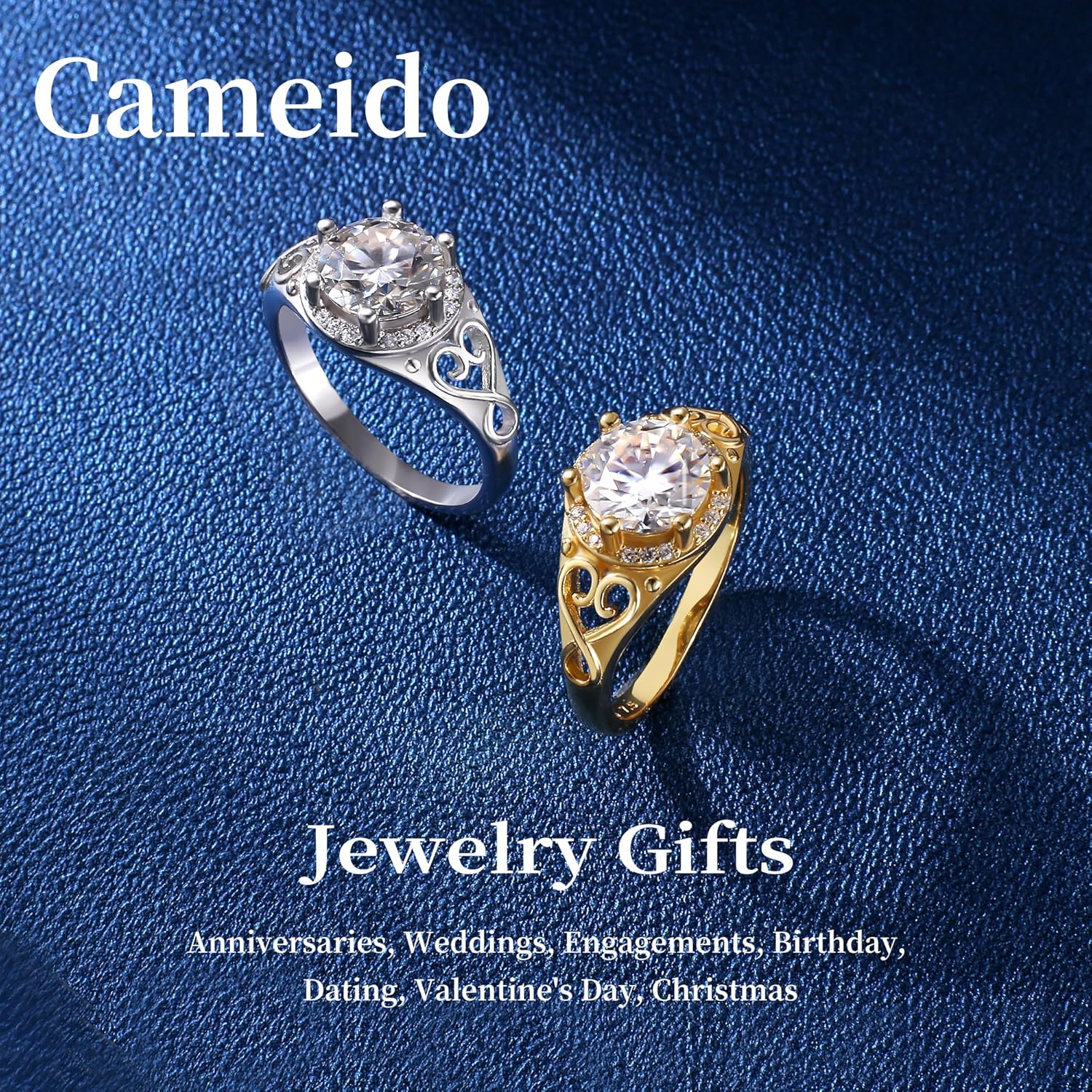 2CT Moissanite Engagement Ring, 14K White Gold Vermeil, Round Cut Moissanite, Promise Ring