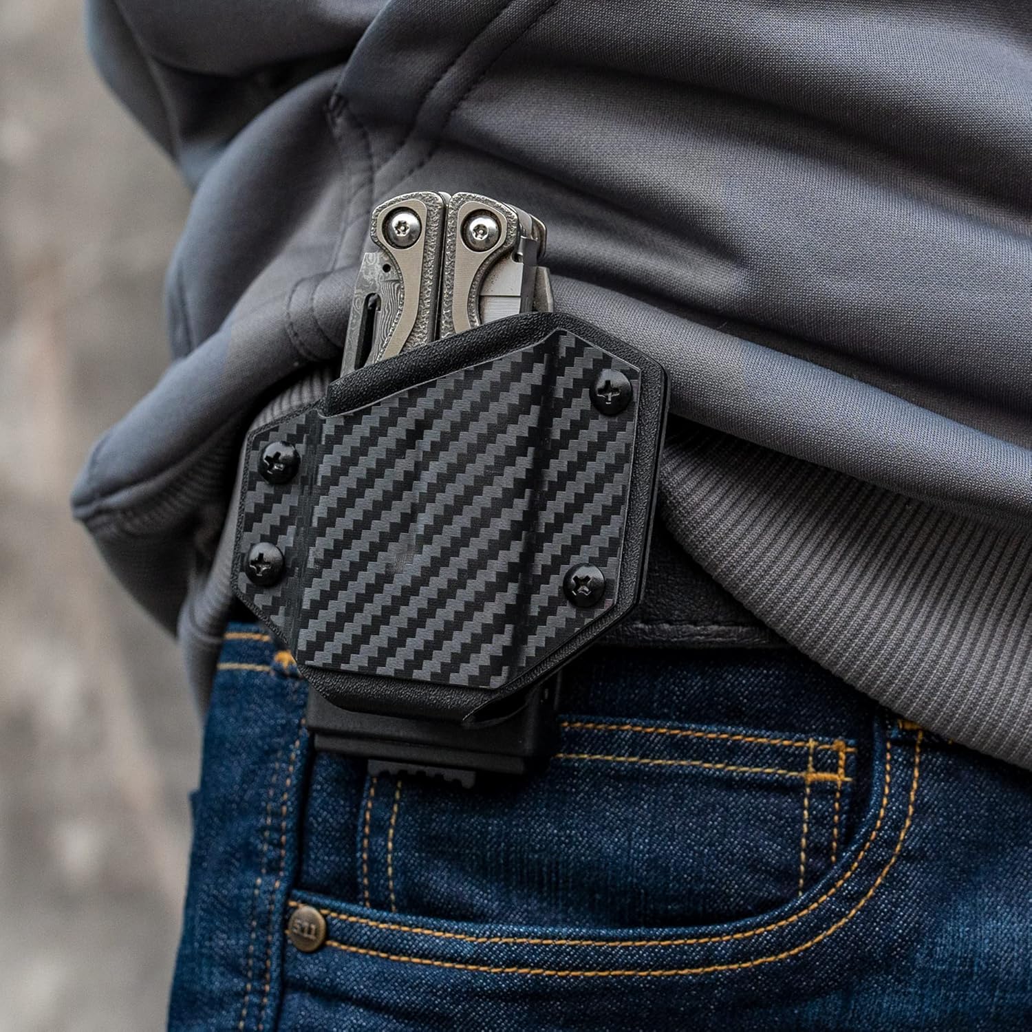 TACTICAL GEEK TX1 Multitool Sheath, EDC Multi Tool Sheath Holder Holster, Adjustable Sheath with Back Clip for Belt, Multi-Tool not Included (Carbon Fiber Grain)