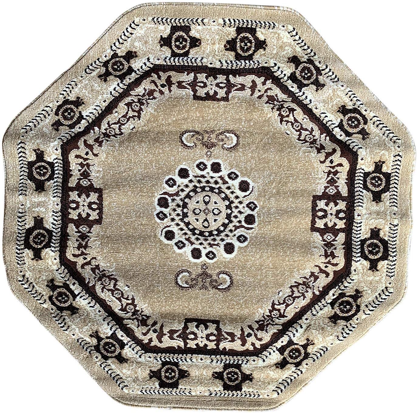Amazon.com: Americana Traditional Octagon Oriental Area Rug Beige Ivory ...