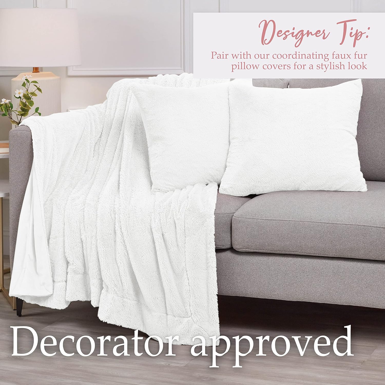 Luxurious Faux Fur Pillow Covers By lalaLOOM, 18x18 Set of 2, Plush Decorative Square Throw Pillowcases, Washable Cushion Cover, Home Décor Bedroom Accent Cases for Living Room Sofa, Couch, Bed, White : Home & Kitchen