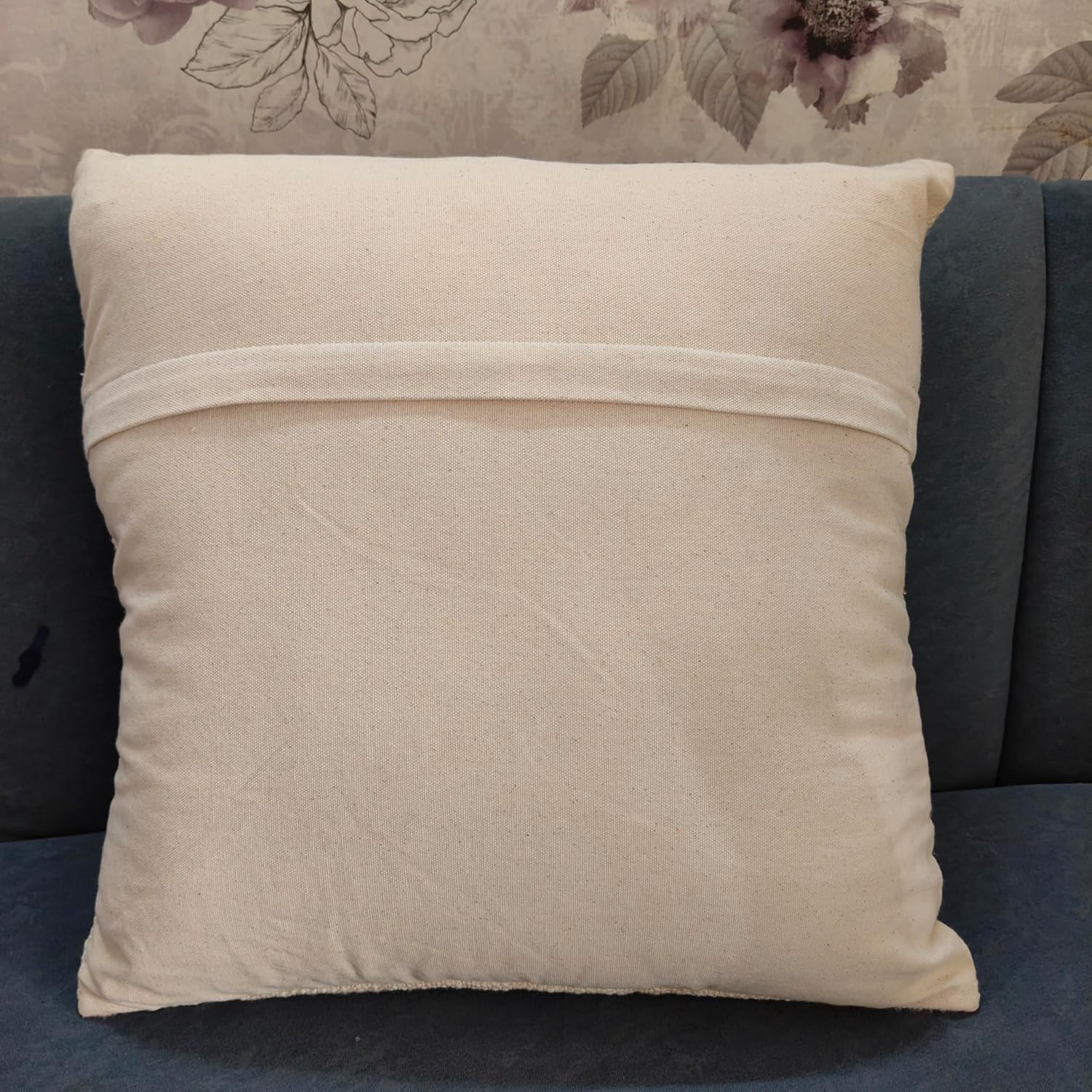 Decorative Throw Pillow, Beige with Blue and Gray Chevron Pattern, Textured Design, Square Shape (Cover with Insert)