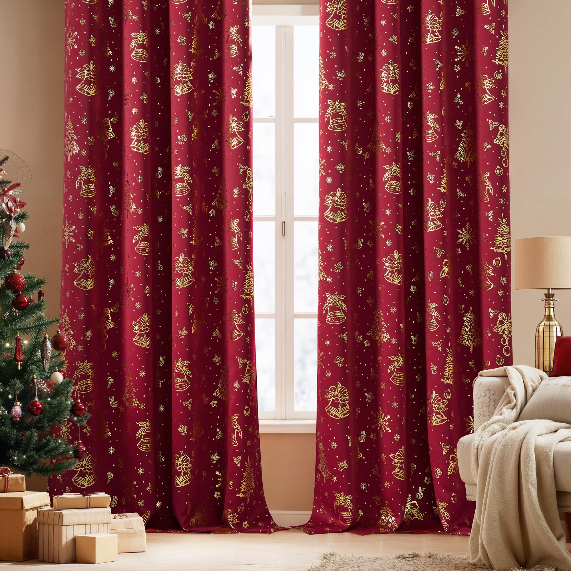 RYB HOME Red Christmas Blackout Curtains 84 Inch for Bedroom Living Room