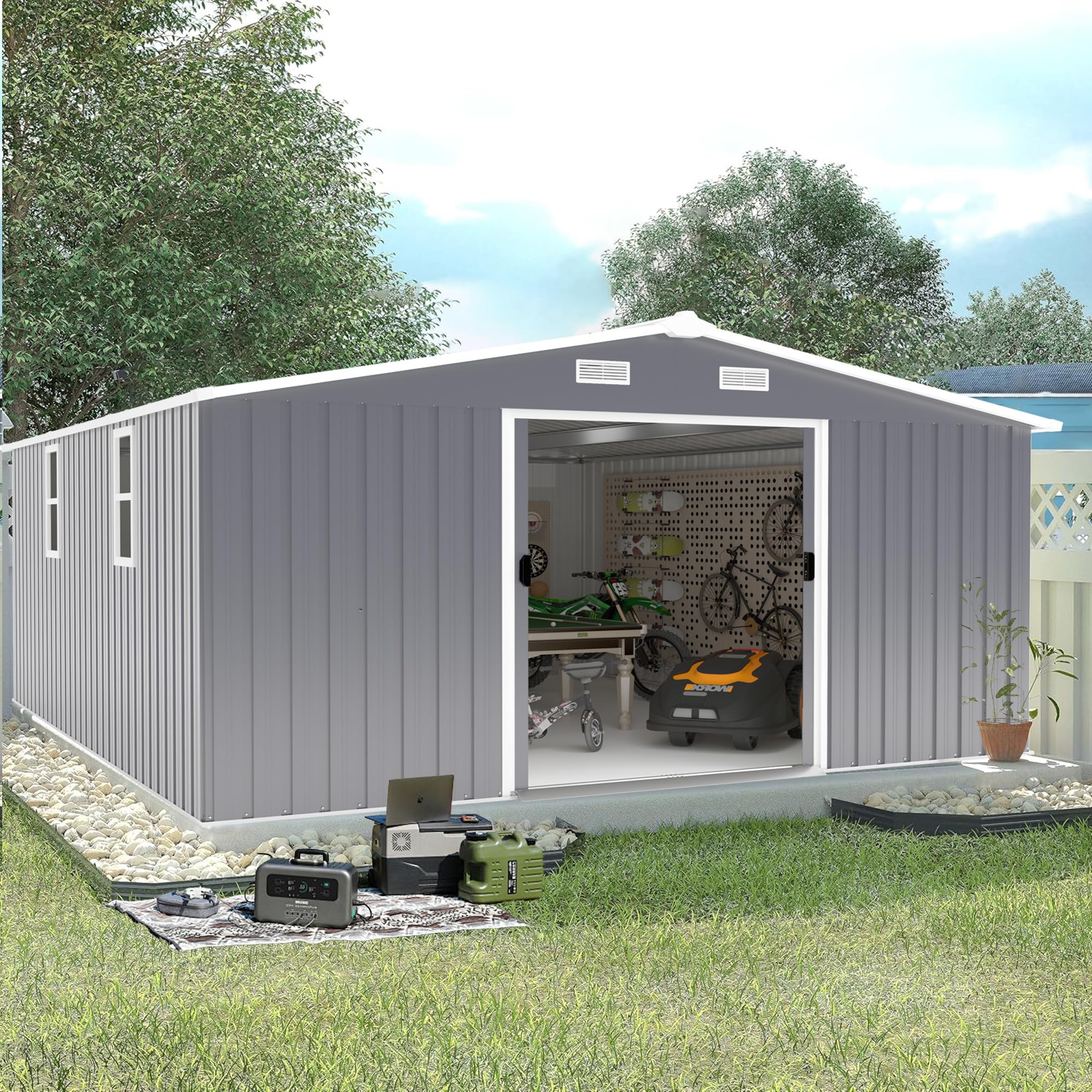 garden blouson グレー Amazon.com: KEIKI 10'x12' Metal Storage Shed, Outdoor Garden Shed
