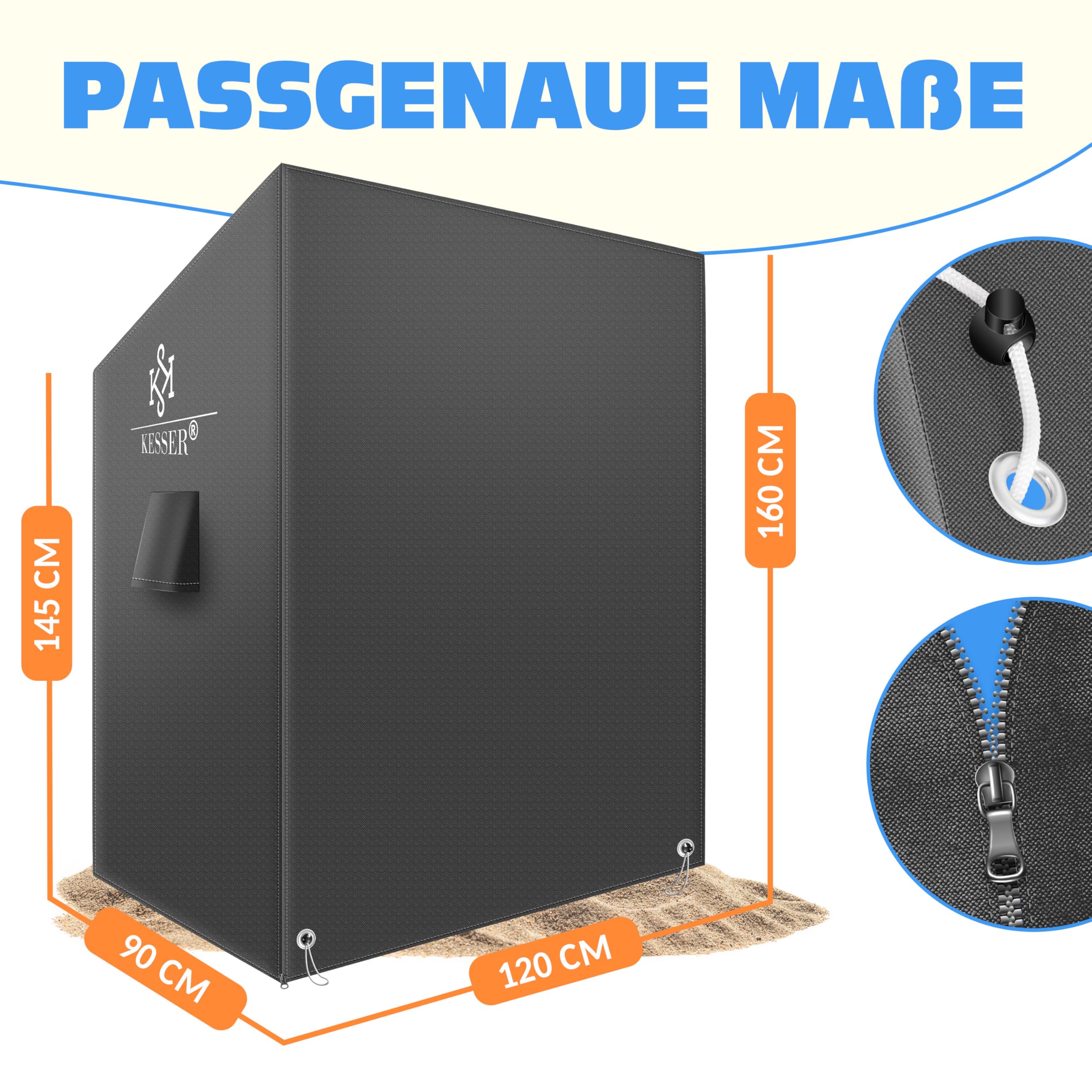 KESSER® Housse de protection pour fauteuil-cabine de plage de qualité supérieure avec ouvertures d'aération, housse de chaise de plage imperméable, résistante à l'hiver, résistante aux UV, charge