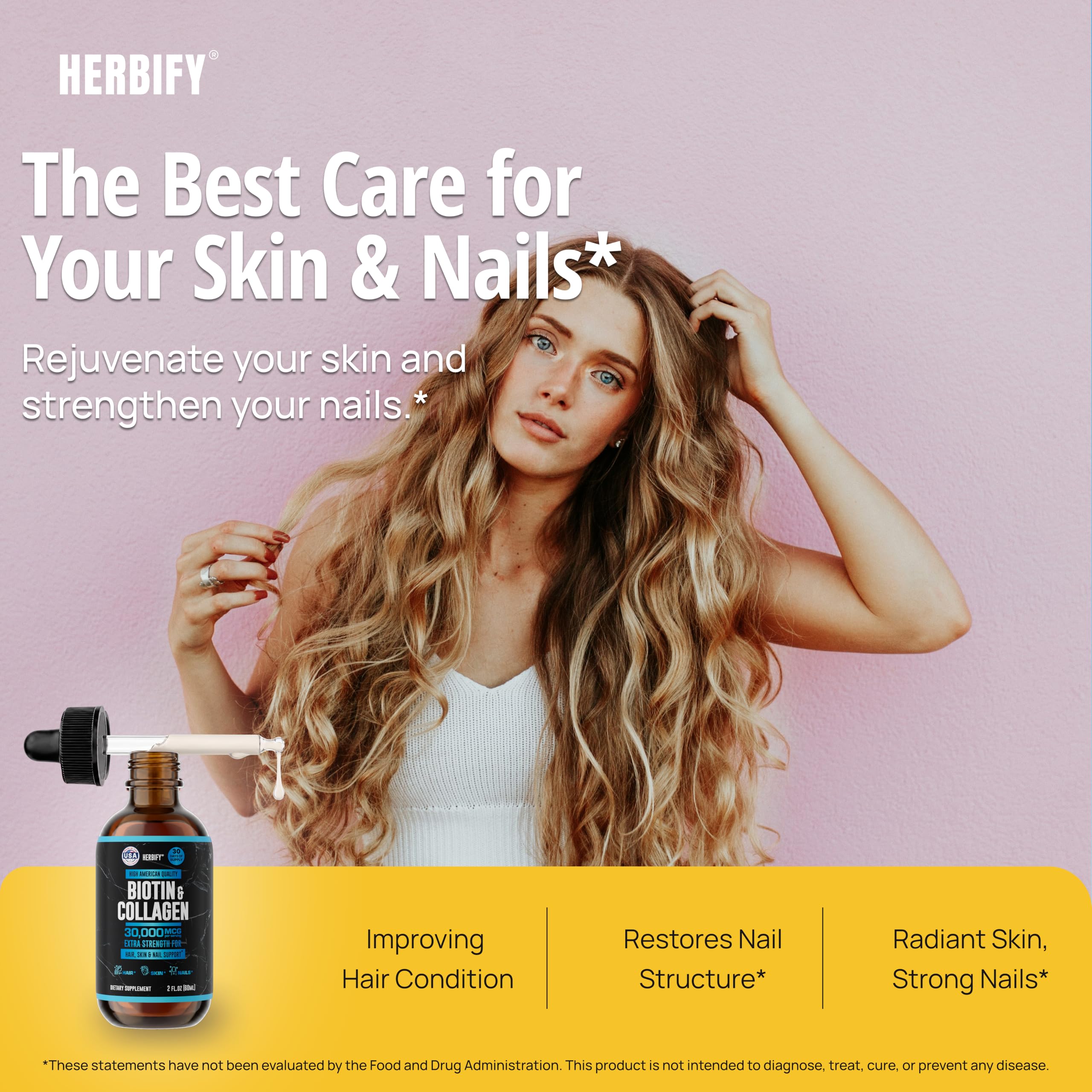 HERBIFY Liquid Biotin and Collagen Drops for Women & Men, 30 Days of Supply - Support Hair, Skin & Nails - Liquid Collagen for Women - 2 FL Oz Made in USA — Amazon image 3