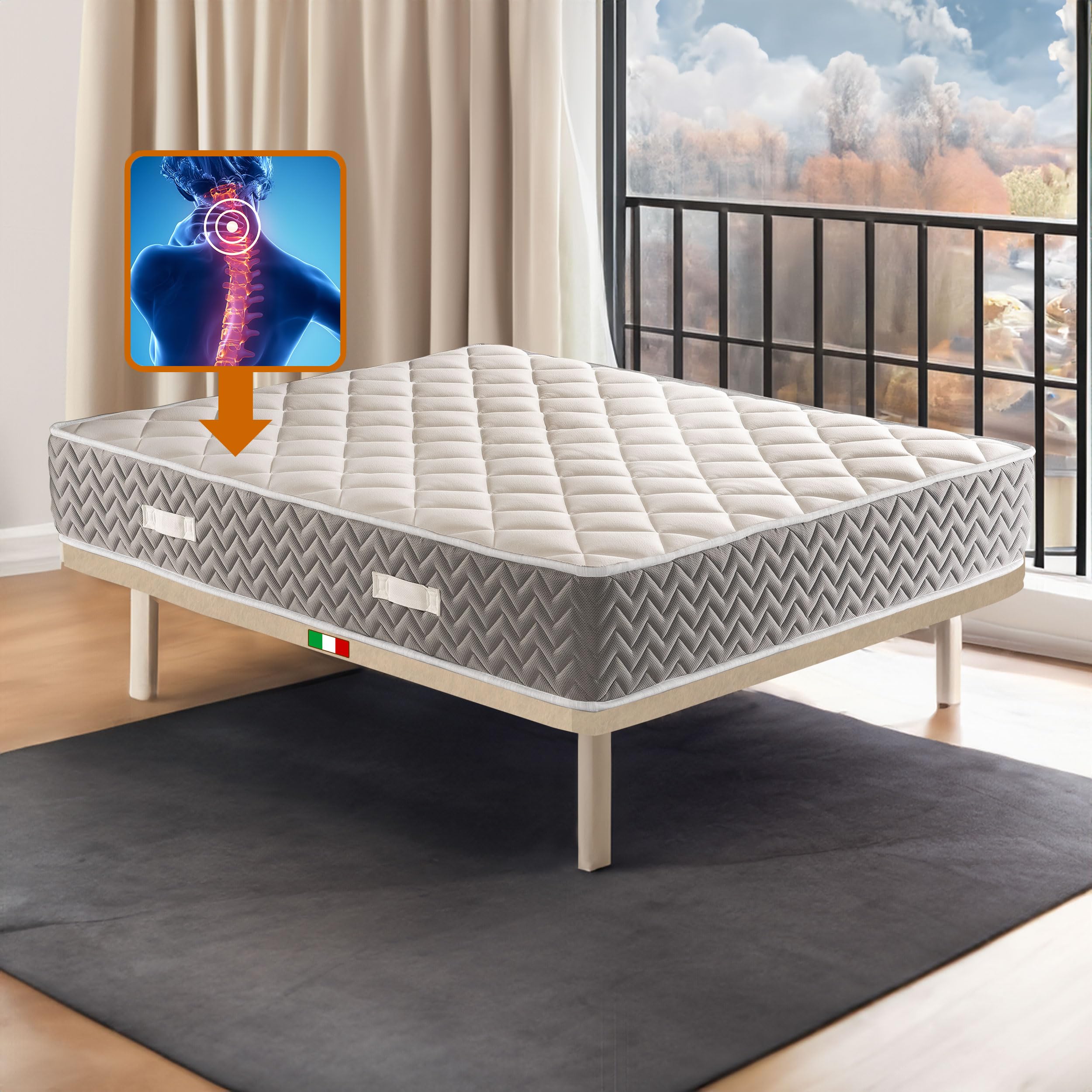 Comfy Line Materasso matrimoniale 160X190 Cm MEMORY FOAM ORTOPEDICO H 24 Cm | Materasso semi rigido contro il mal di schiena che NON SCALDA, anallergico e anti acaro - MOD. ELISIR H24
