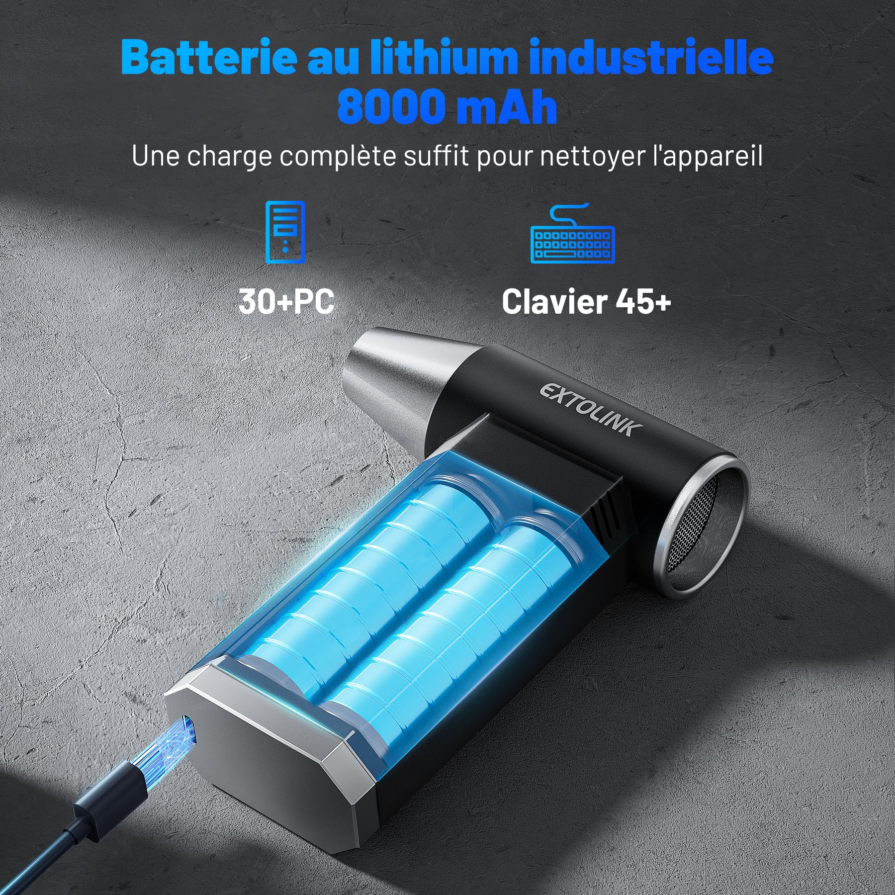 L8 Souffleur Air Comprimé - 180000 TR/Min de Mini Souffleur Sans Fil Puissant 4-Speed TurboJet Mode, 8000mAh Soufflette Air Comprimé avec kit de nettoyage pour Hôte, PC, Clavier, Cartes Graphiques
