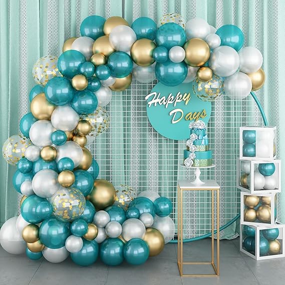 Matte Turquoise Blue Pearl White Balloons Garland Arch Kit