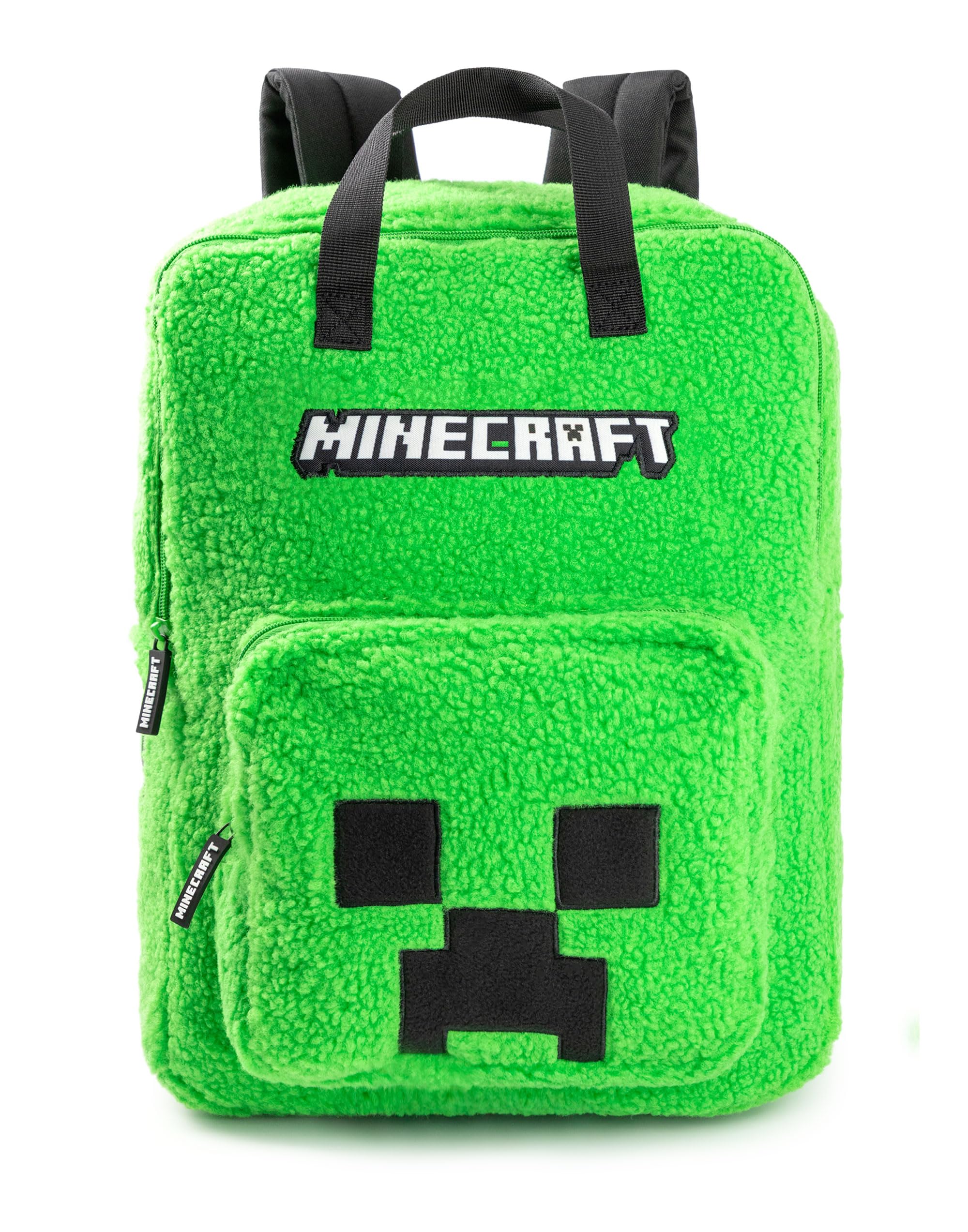Minecraft Creeper Unisex Kids Green Backpack | Fluffy Material with Zipper Closure | Ideal for Back to School & Carrying Books Merch
