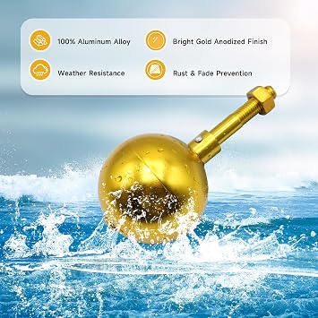 3 Flag Pole Ball Topper Ornament, Weatherproof Flagpole Top Replacement, Fits Most In Ground Flag Poles, Trucks & Solar Lights, Gold Aluminum Anodized Finish