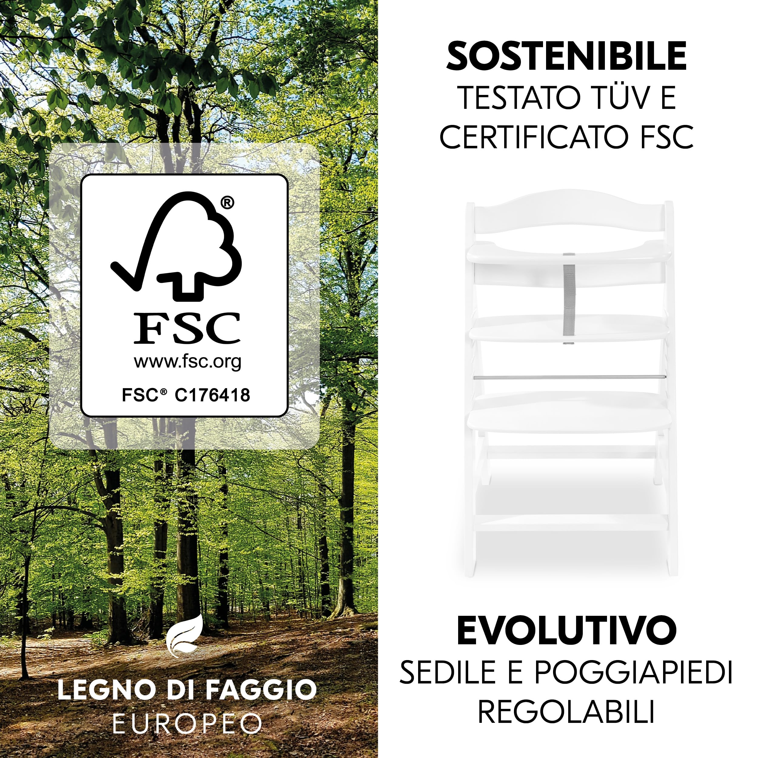 hauck Seggiolone Pappa Alpha+ Newborn con Riduttore Neonato 2 in 1, Bianco | Seggiolone evolutivo in legno dalla nascita, con cuscino seduta e sdraietta 2 in 1