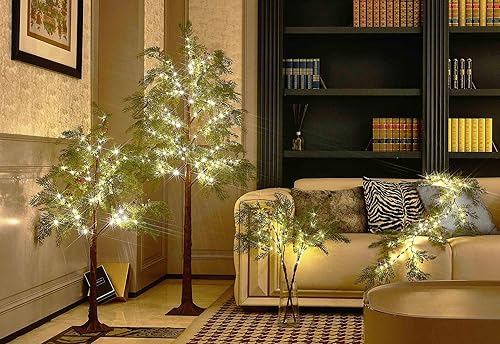 Miniatura 7 de Hairui Ramas de bayas rojas de ciprés iluminadas con temporizador, funciona con pilas de 32 pulgadas y enchufe USB, rama de pino con luces, 60 luces