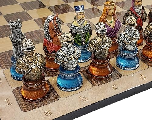 HPL Medieval Times Crusades - Juego de ajedrez rojo y azul con tablero rústico de 17 pulgadas