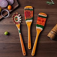 Vista 2 de Juego de utensilios de cocina de madera de Pakkawood de 3 piezas, incluye tenedor para pasta, espátulas planas de mango largo, juego de espátulas