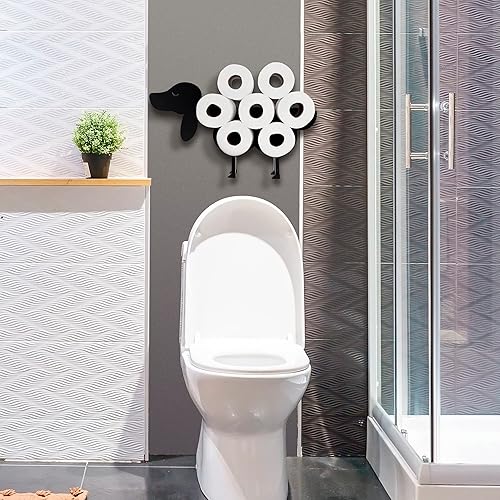Miniatura 5 de 7Penn Divertido estante para papel higiénico organizador de pared para almacenamiento de papel higiénico de 8 rollos para perro negro