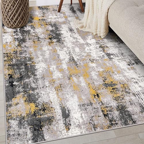 Rugshop Tralee - Alfombra abstracta moderna resistente a las manchas, 3 pies 3 pulgadas x 5 pies, color amarillo