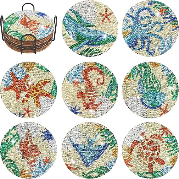 8pcs Diamond Painting Coasters Ocean Set, DIY Diamond Art Coasters Sea