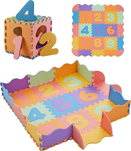 PLAY 10 - Tapete de juego para bebé, tapete de juego para bebé, tapete de espuma para niños, 45 x 45 pulgadas, bonitos patrones de animales, 25