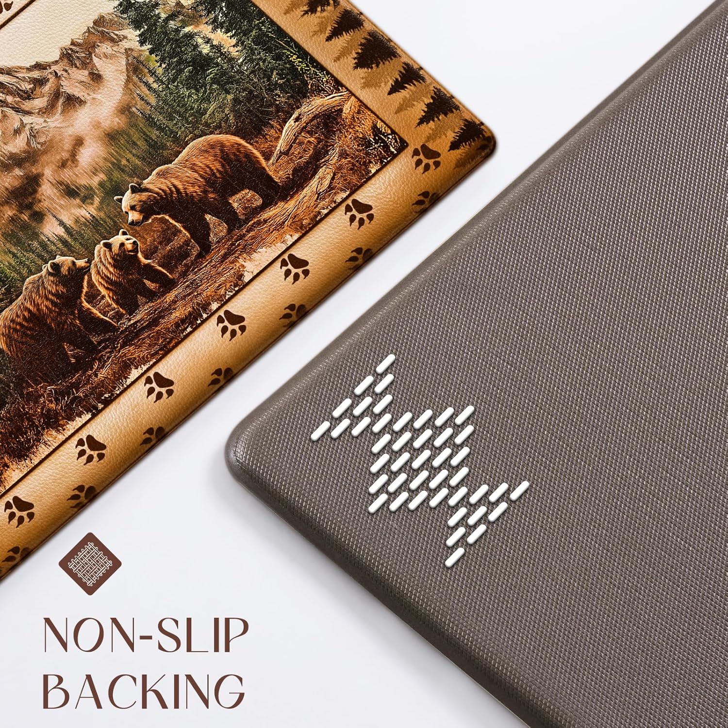 FRAMICS Rustic Bear Kitchen Mats for Floor, Farmhouse Kitchen Rugs Sets of 3, Cabin Kitchen Runner Rugs Non Skid Kitchen Floor Mats Cushioned Anti Fatigue for Hallway Laundry 18"x60"+18"x48"+18"x30"