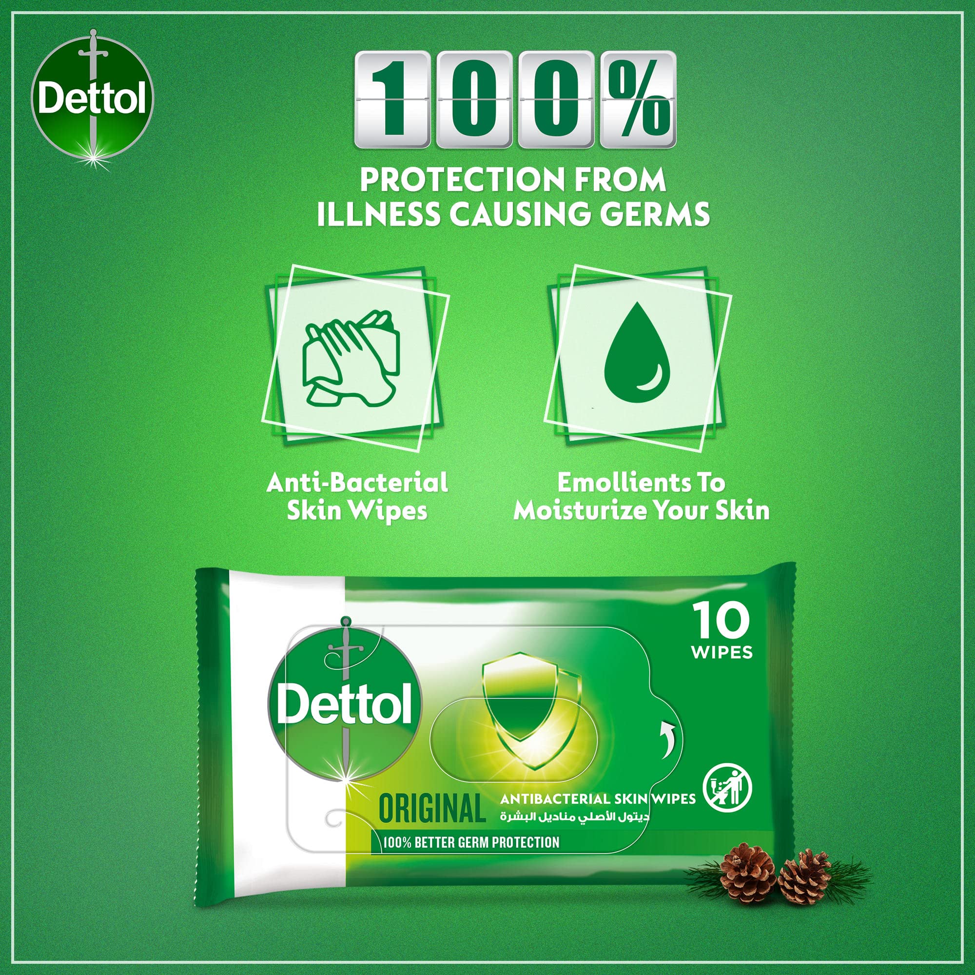 Dettol Original AntiBacterial Skin Wipes for Better Germ Protection