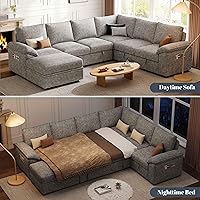 Vista 4 de 108 Inch Modular Sectional Sofa with Pull Out Bed,U Shaped 7 Seat Sectional Sleeper Sofa with Storage,Sectional Couches for Living Room,Cloud