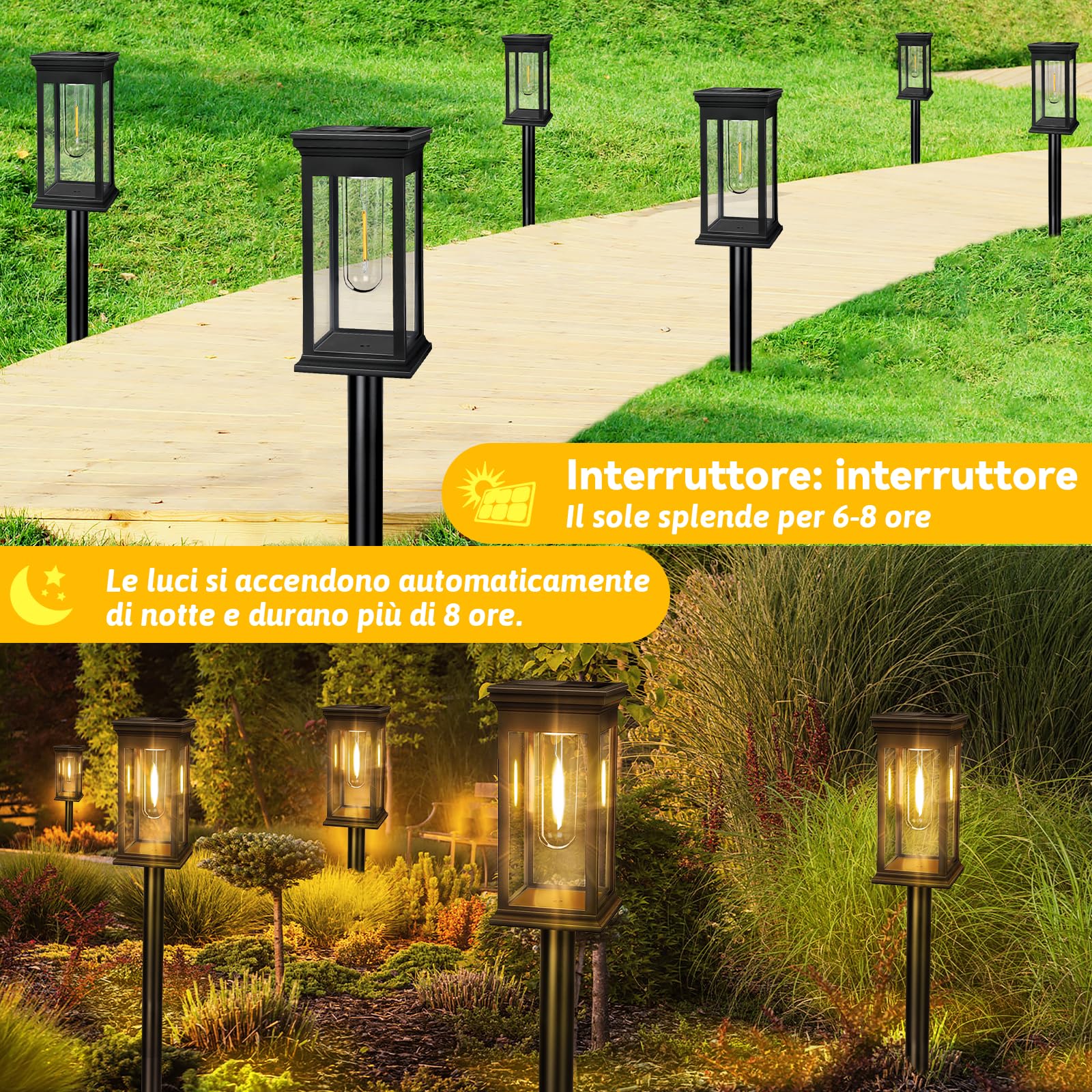 IEEILULU Lampada Solare Giardino Esterno, Luci da Giardino Solari, Impermeabili IP65, Luci per Sentieri Solari con Bianco Caldo, Llluminazione e Decorazione di Prati, Giardini e Terrazze (4)