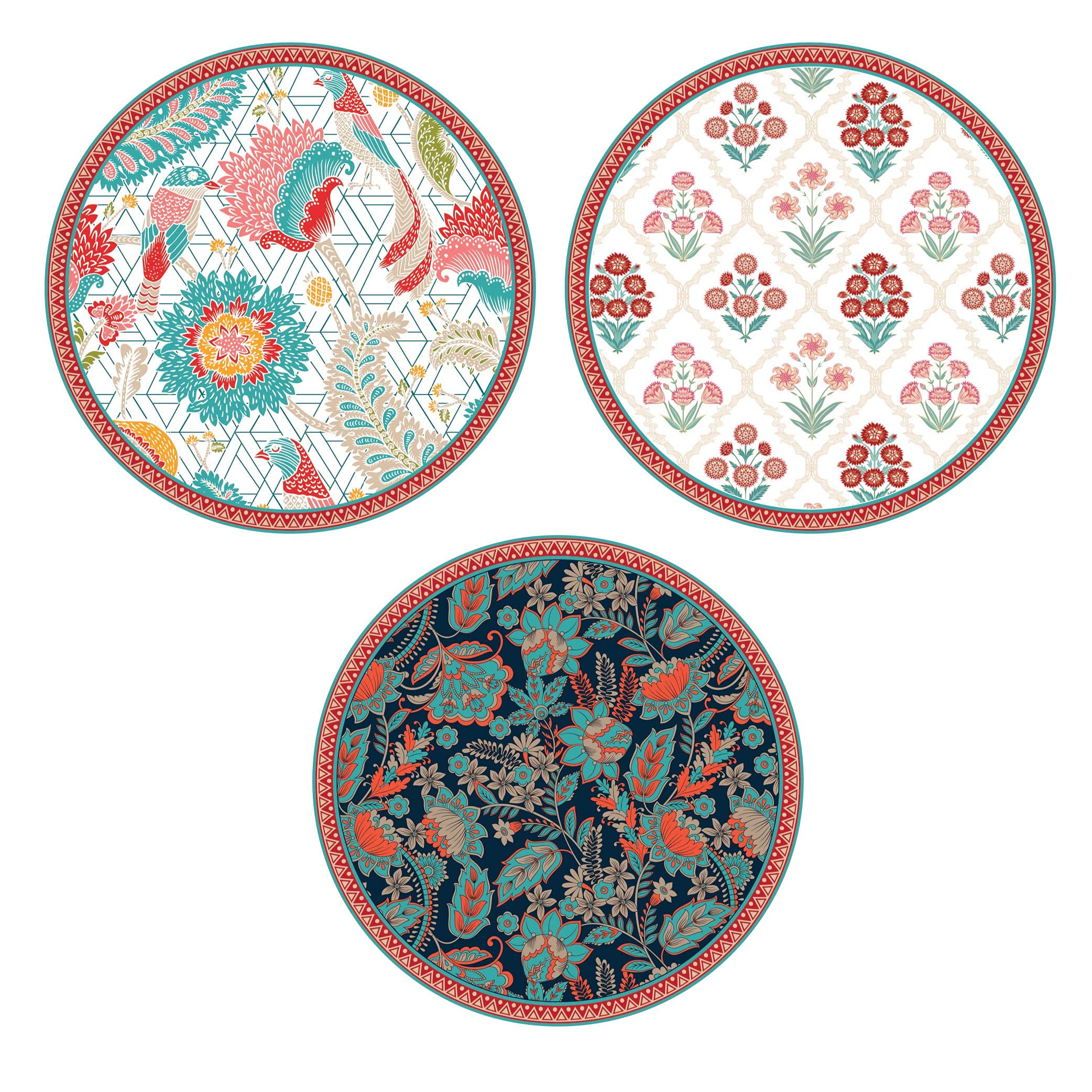 REAL ARTWall Hanging Ceramic Plate 10"-3 pcs set Paisley design Multicolor