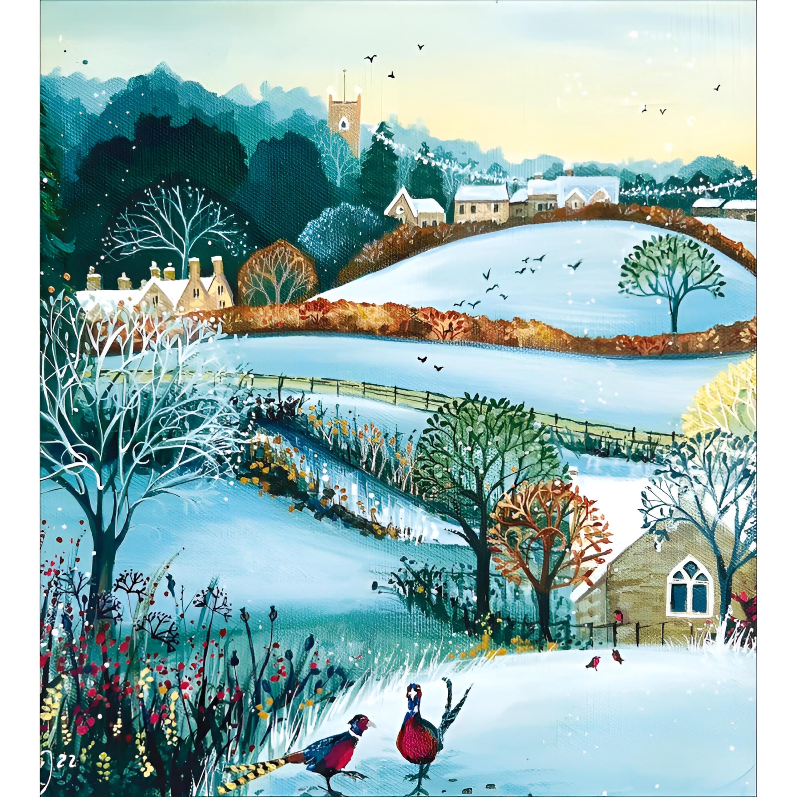 Woodmansterne Charity Christmas Cards Pack of 5 - Snowy Village Design - Festive Christmas Cards Multipack - In Aid of UK Charities