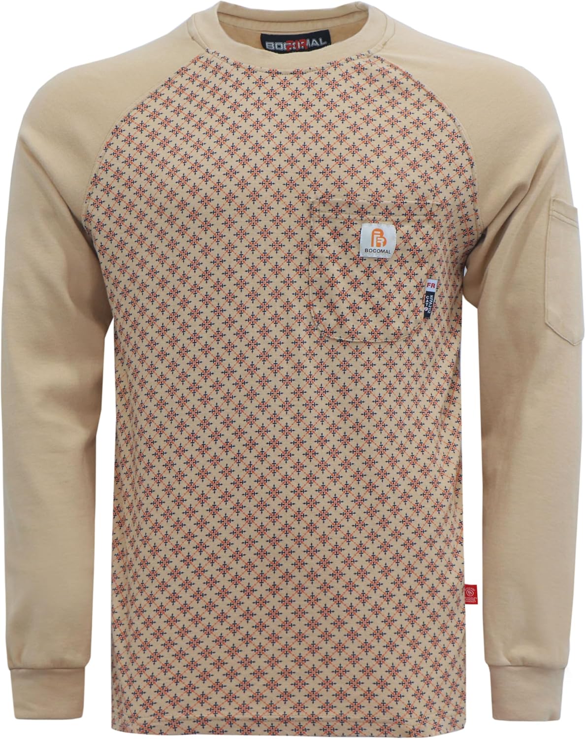 BOCOMAL FR Shirts Crewneck 7oz Midweight Flame Resistant Clothing NFPA2112 CAT2 Men's Fire Retardant Work Shirt